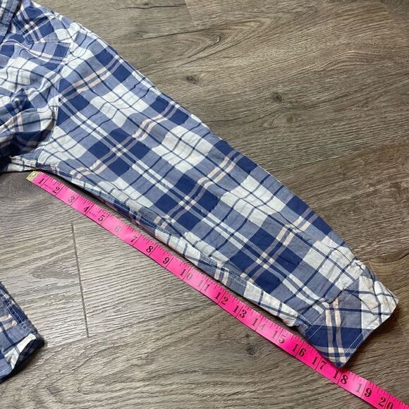 Torrid Camp Shirt Plaid Blue Roll Tab Sleeve Plus Size 2 Cotton Casual - Picture 8 of 8